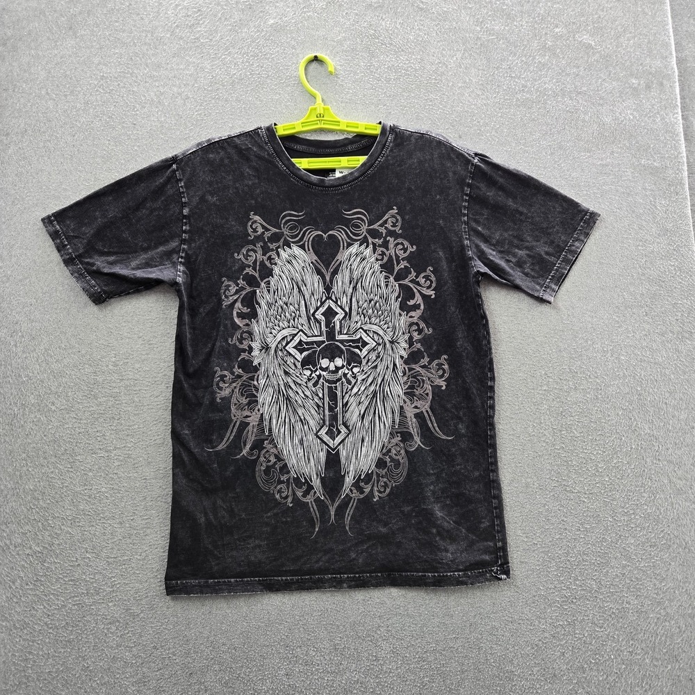 Social Collision Men Shirt S Black Y2K Goth Grunge Skater Cross Wings